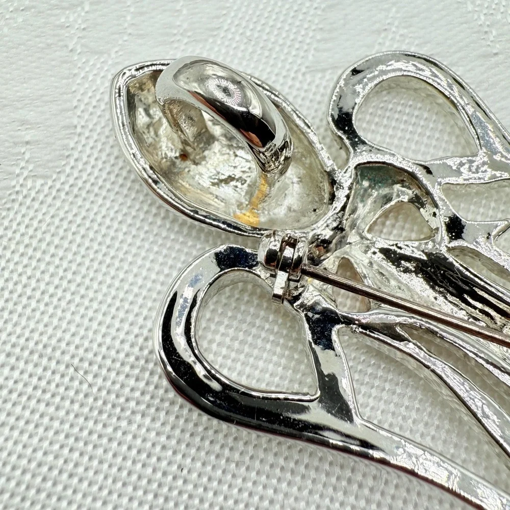 Vintage Silver and Gold Tone Angel Pin Brooch or Pendant w/ Ribbon